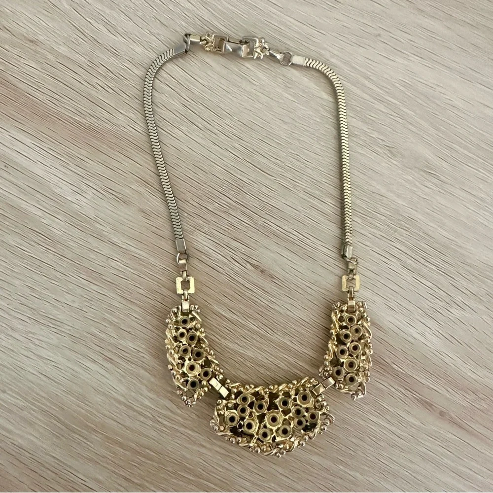 🥂SOLD🥂Vintage Crystal Barclay Signed Necklace, Gold-Tone Emerald Amber, 15” - Picture 9 of 13